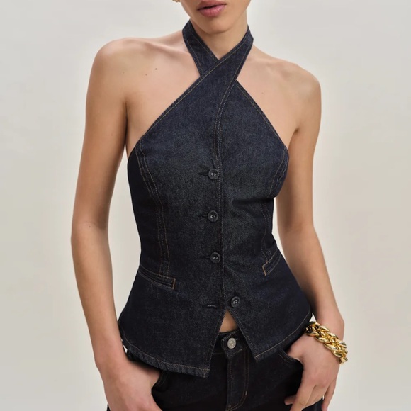 NWT Reformation Tate Denim Top Blue - Size 4 - Picture 1 of 5